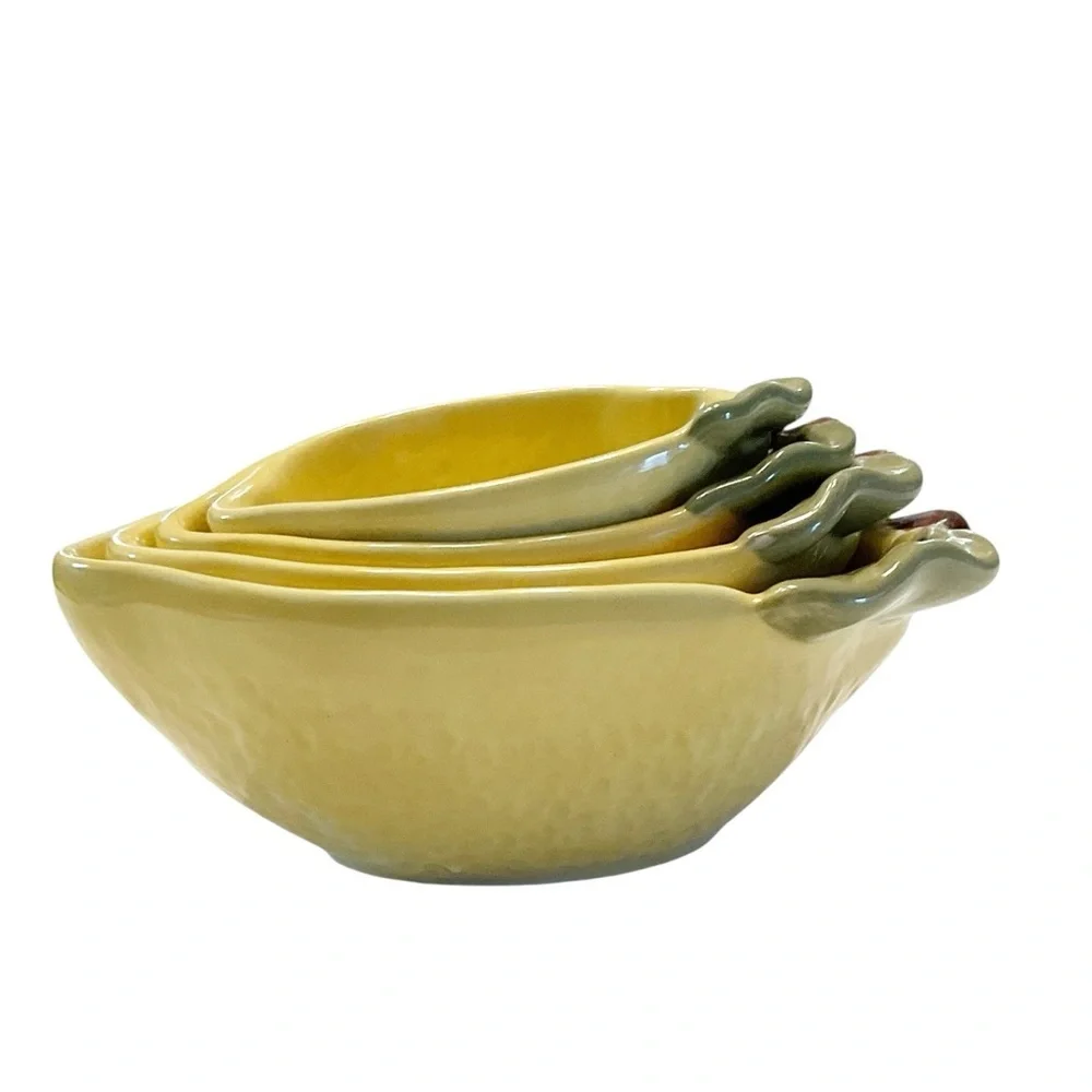 Creative Co-Op Lemon Measuring Cups Set Stoneware 4pc NEW